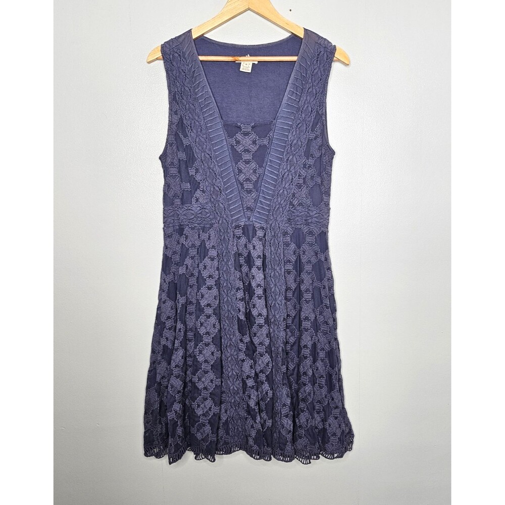 SUNDANCE True Essence Blue Lace Dress 16 Lined Sleeveless Boho Cottagecore